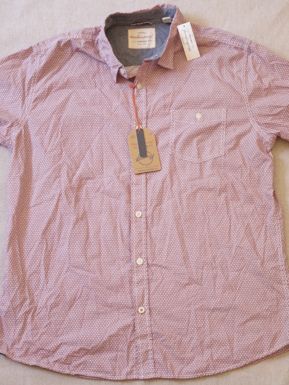 Weatherproof Vintage Men's XL Short Sleeve Button Up Shirt Red Geometric NWT